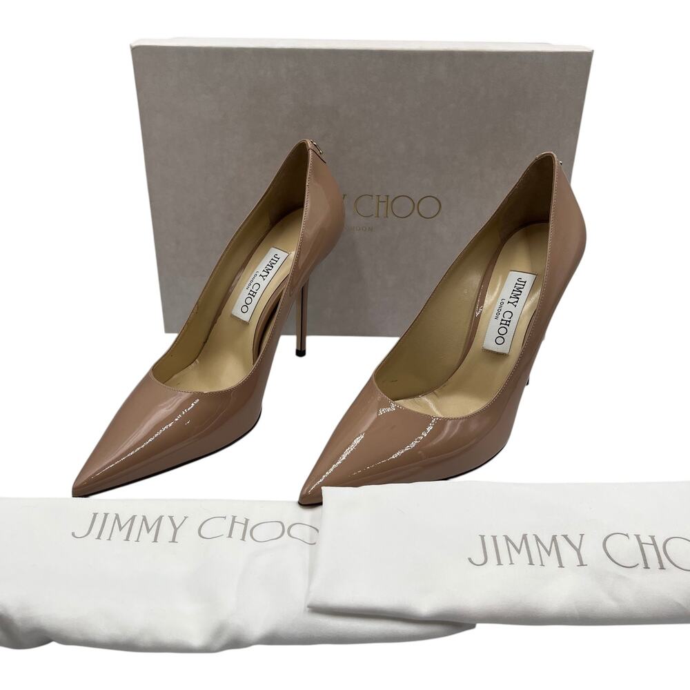 Jimmy Choo Pumps Heels Love 100 Pointed Toe Patent Leather Ballet Pink Size 38.5